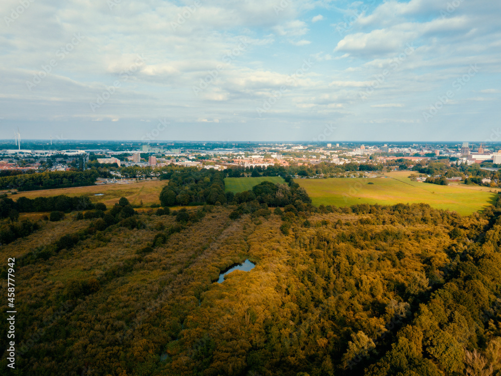 Aerial drone view of the s-Hertogenbosch city in Noord Brabant, the Netherlands