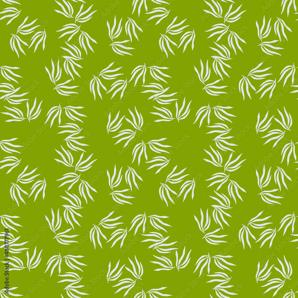 Organic tropical leaves semless pattern. Summer tropic leaf on green background.