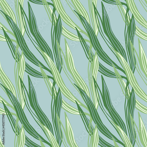 Modern seaweeds seamless pattern on blue background.