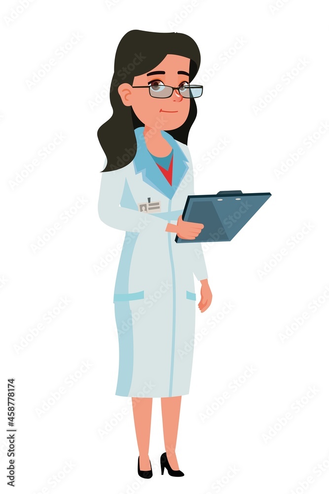 Cartoon character woman medic. Female doctor character Cartoon character woman medic. Female doctor character