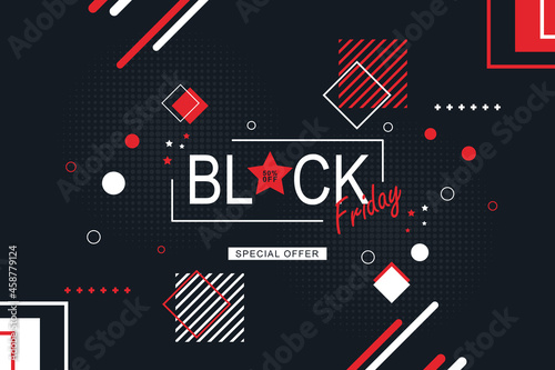 Black friday banner background with flat geometric style. Vector.