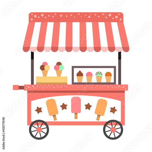 Colorful ice cream cart on white background