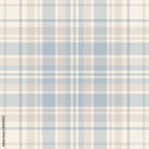 Tartan plaid pattern in beige and light blue. Seamless large subtle soft check vector for blanket, duvet cover, throw, scarf, other modern spring summer autumn winter fashion or home fabric design.