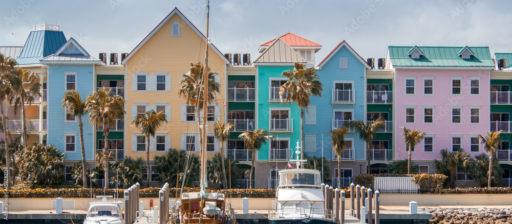 Nassau colourful homes along the ocean