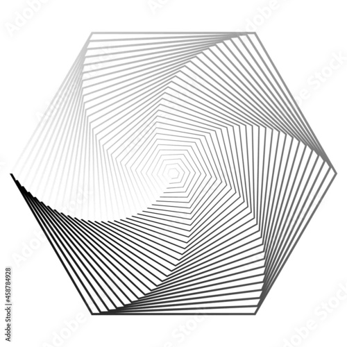 Abstract Black and White Geometric Pattern with Hexagon. Spiral Polygonal Element. Contrasty Optical Psychedelic Illusion. Raster. 3D Illustration