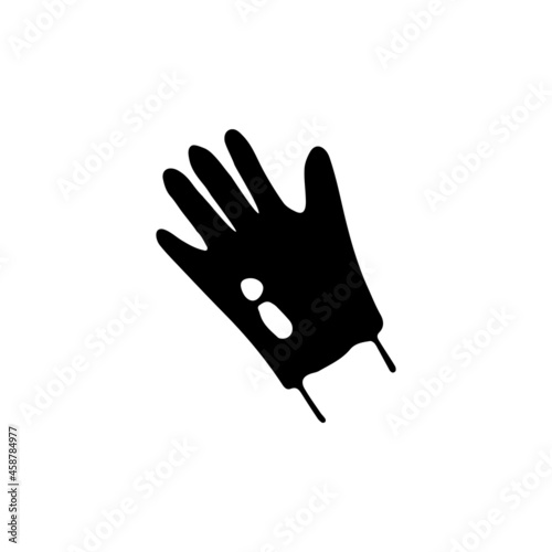 Hand-drawn doodle vector illustration of gloved hand. Black and white outline.