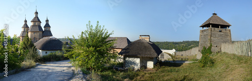 Khortytsya, Zaporozhye region, Ukraine. June 2018. Museum of Cossack culture. Ancient Ukrainian Huts photo