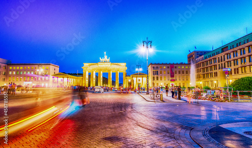 Magnificent night view of Brandenburg Gate and Pariser Platz in Berlin