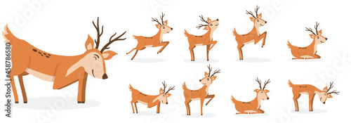 Cartoon deer animal, cute character flat style.
