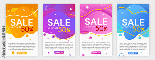 Big Sale Banners Design. Colorful posters with abstract liquid shape, line and inscription. Template for discounts in store. Advertising layout. Flat vector collection isolated on gray background © Rudzhan