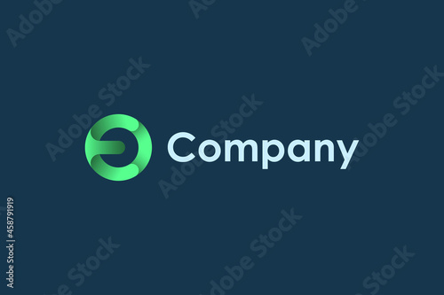 Abstract Initial Letter CEO Linked Logo. Green Circle Shape Origami Style isolated on Blue Background. Flat Vector Circular Logo Design Template Element for Business, Technology and Branding Logos.