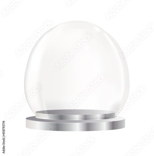 Glass stand for cake. Realistic podium with transparent lid for serving and presenting sweet dish. Design element for posters and websites. 3D modern vector illustration isolated on white background