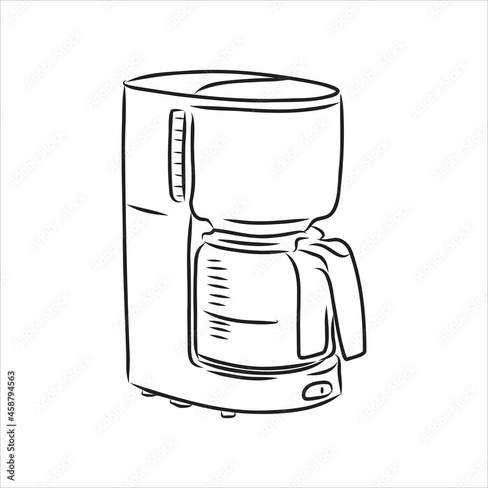 Coffee maker with cup. Coffee maker and cup hand drawn on white background. Coffee maker and cup sketch illustration. Coffee maker and cup vector illustration. Coffee maker with cup. Coffee maker and cup hand drawn on white background. Coffee maker and cup sketch illustration. Coffee maker and cup vector illustration.