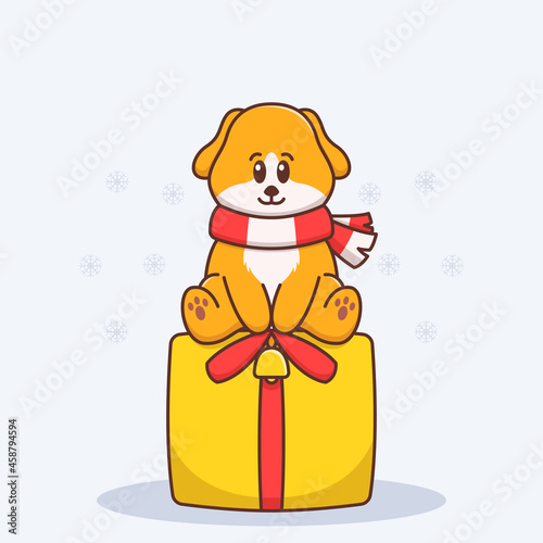 cute dog sitting on gift box illustration