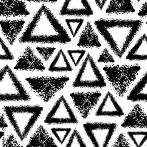 Black ink triangles isolated on white background. Monochrome geometric seamless pattern. Vector simple flat graphic hand drawn illustration. Texture.