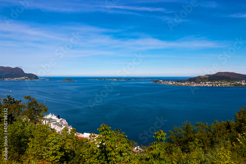 Ålesund in summer, view of the city from the observation deck on Mount Axla