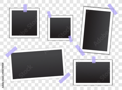 Collection of photo frames from polaroid. Realistic sticker for inserting your own picture. Layout or mockup for social network and printing. Realistic 3D vector set isolated on transparent background