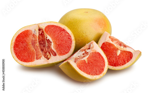 sliced yellow grapefruit path isolated on white