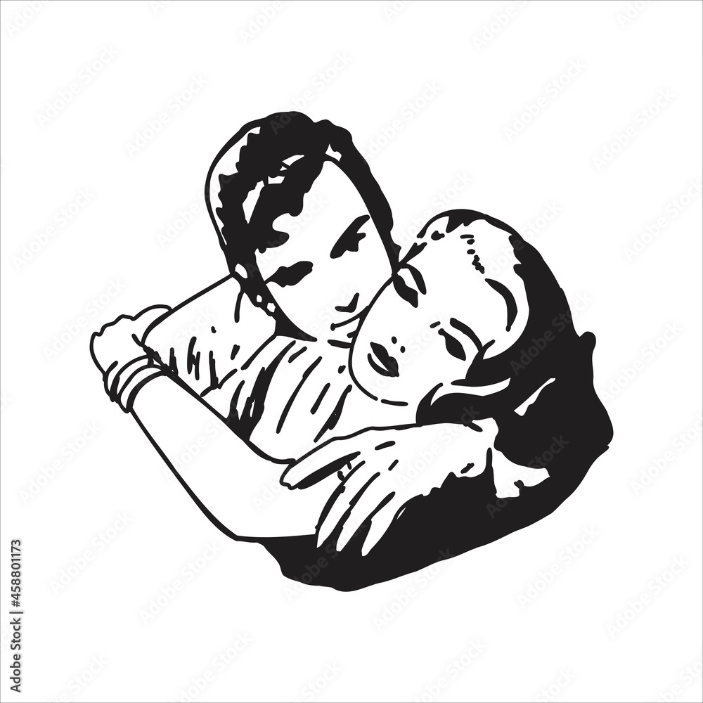 Fototapeta premium Lovers Embrace. Stylization under the Retro Comic Book Love Scene