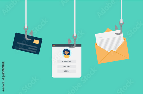 Data hacking, fishing hook, stealing confidential data, personal information and credit card detail