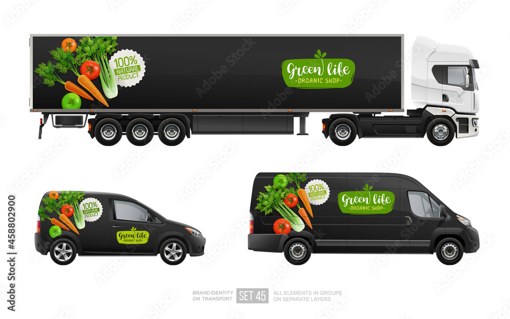 Vegetable logo on Truck Trailer, Delivery Van branding mockup set