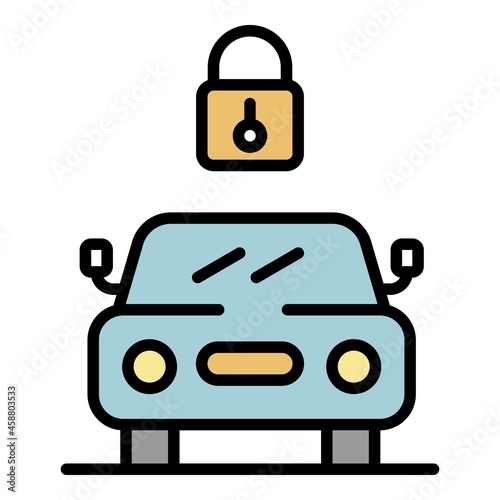The lock above the car icon. Outline the lock above the car vector icon color flat isolated