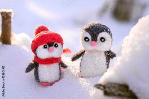 Handmade cute toy penguins made of wool