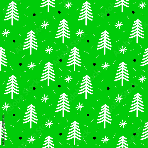 christmas trees wallpaper on green background, vector eps 10