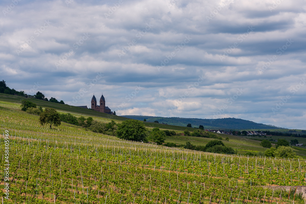 Panoramic view of the St. Hildegard Abbey near Ruedesheim am Rhein in Germany.