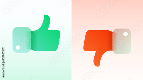 Vector modern trend icon in the style of glassmorphism with gradient, blur and transparency. two symbols green like and red dislike