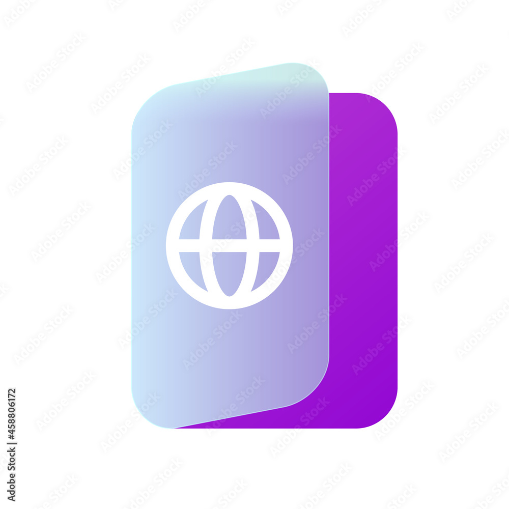Vector modern trend icon in the style of glassmorphism with gradient, blur and transparency. international document or passport symbol and icon Vector modern trend icon in the style of glassmorphism with gradient, blur and transparency. international document or passport symbol and icon