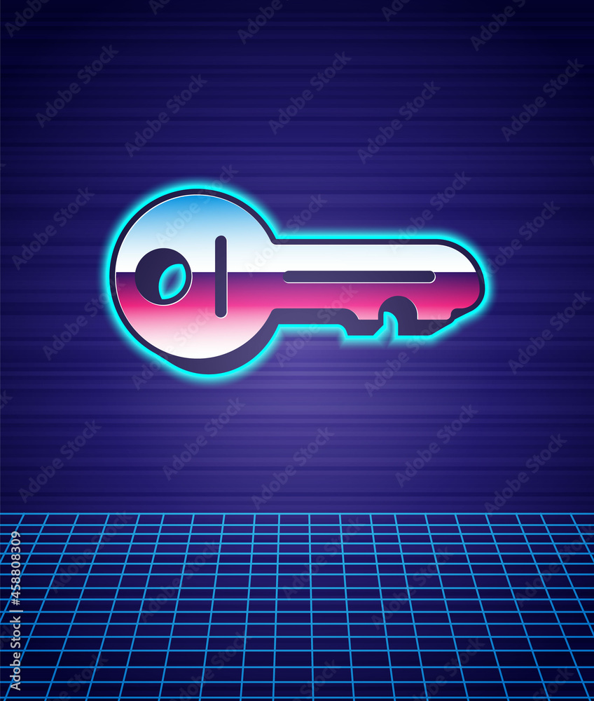 Retro style Old key icon isolated futuristic landscape background. 80s fashion party. Vector Retro style Old key icon isolated futuristic landscape background. 80s fashion party. Vector