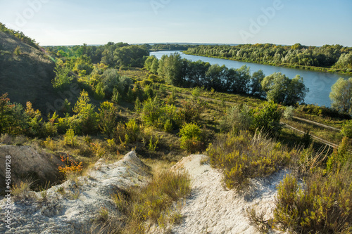 View of the Don River and the floodplain forest from the top of the chalk slope of the right bank in the vicinity of the village of Vyoshenskaya
