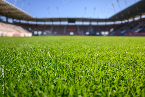 Grass at the football stadium during sunny summer day