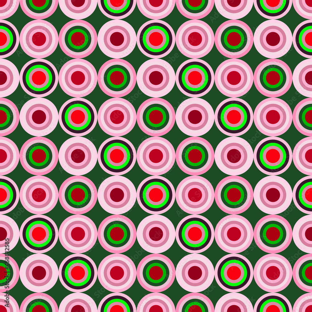 Seamless pattern abstraction of green and pink circles