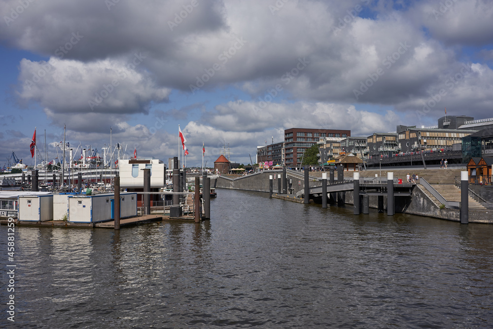 Hamburg, Germany - July 18, 2021 - The Port of Hamburg is a seaport on the river Elbe in Hamburg