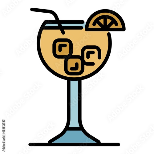Cocktail icon. Outline cocktail vector icon color flat isolated