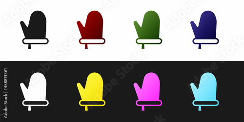 Set Oven glove icon isolated on black and white background. Kitchen potholder sign. Cooking glove. Vector