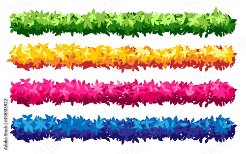 Bush decorative collection. Vector  foliage design elements. Horizontal colorful borders with leaves texture.