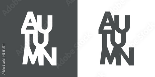 Banner con texto Autumn vertical en fondo gris y fondo blanco
