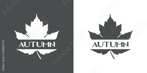 Banner con texto Autumn en hoja de arce en fondo gris y fondo blanco
