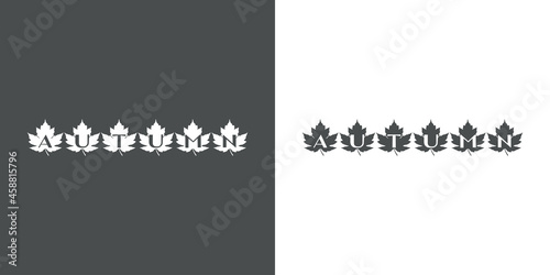 Banner con texto Autumn en hojas de arce en fondo gris y fondo blanco