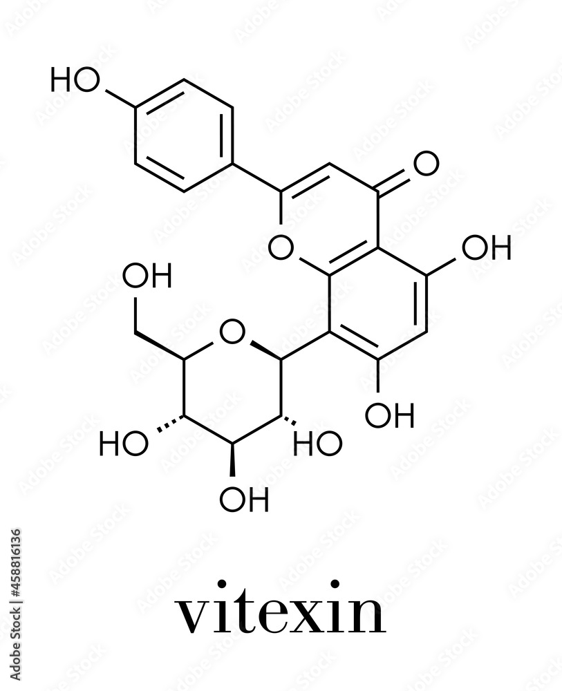 Vitexin passion flower molecule. Skeletal formula. Vitexin passion flower molecule. Skeletal formula.