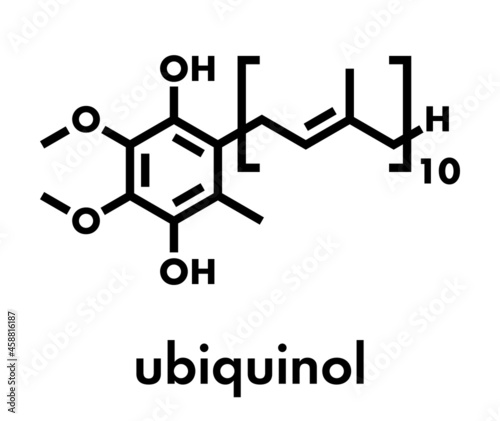 Ubiquinol molecule. Reduced form of coenzyme Q10. Skeletal formula.