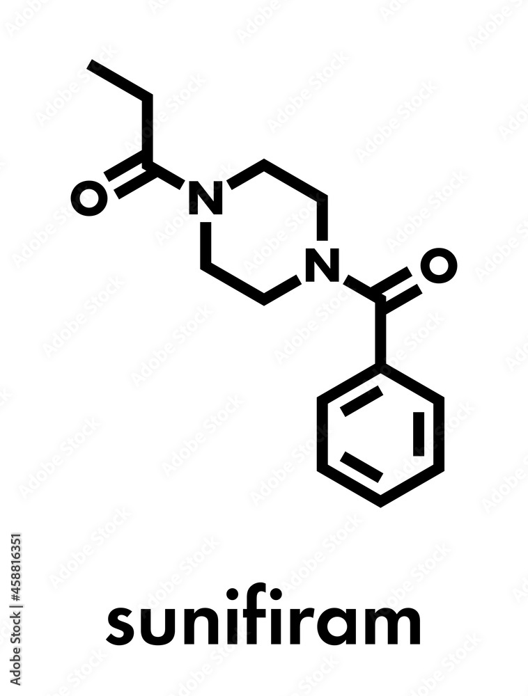 Sunifiram molecule. Potential nootropic. Skeletal formula. Sunifiram molecule. Potential nootropic. Skeletal formula.