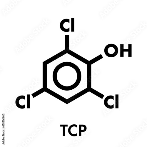 Trichlorophenol (TCP, 2,4,6-trichlorophenol) molecule. Skeletal formula.