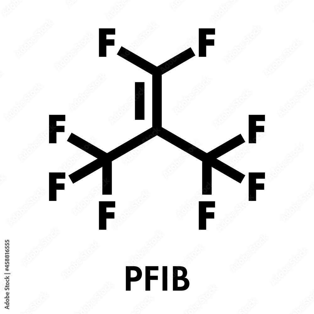 Perfluoroisobutene fluorocarbon molecule. Skeletal formula. Stock Vector
