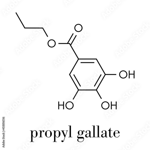 Propyl gallate antioxidant food additive molecule. Skeletal formula.