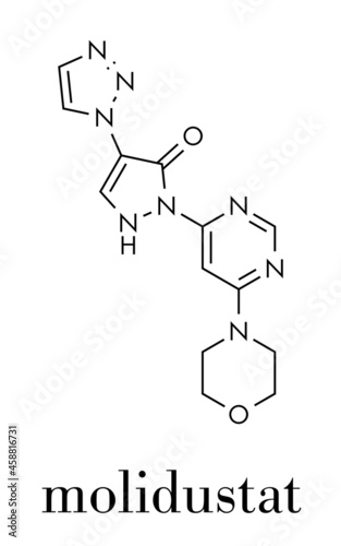 Molidustat investigational anemia drug molecule. Inhibitor of hypoxia-inducible factor prolyl hydroxylase, used as sports doping agent. Skeletal formula.