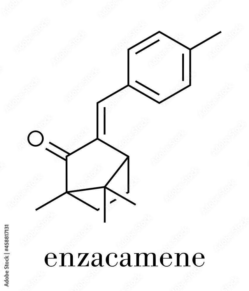 Fototapeta premium Enzacamene sunscreen molecule (UV filter). Skeletal formula.